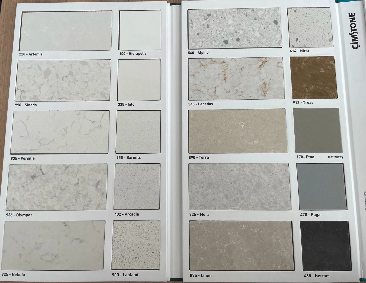 Çimstone taş renk kataloğu sayfası